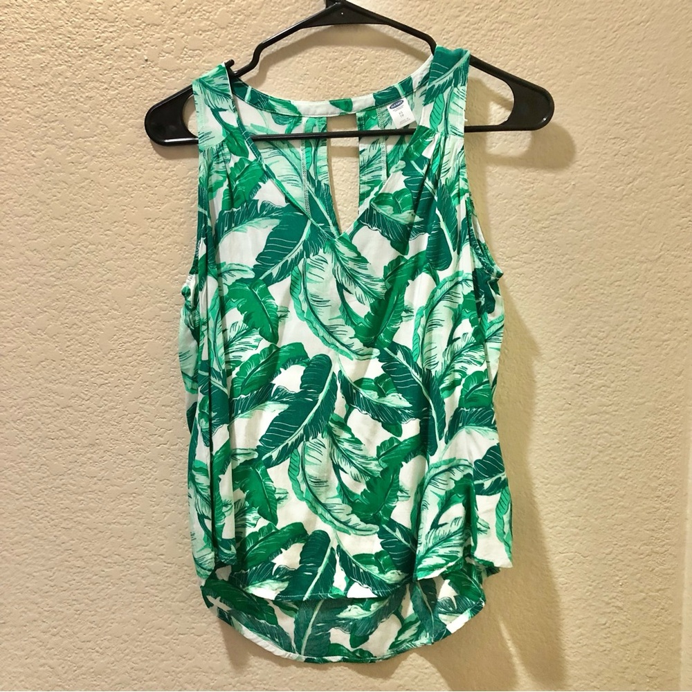 Old Navy White Tank Top with Green Leaf Print